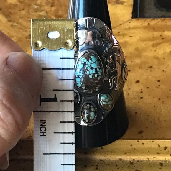 Royston Blue Horizon Turquoise Sterling Silver Statement Ring Size 10 - Picture 5 of 11